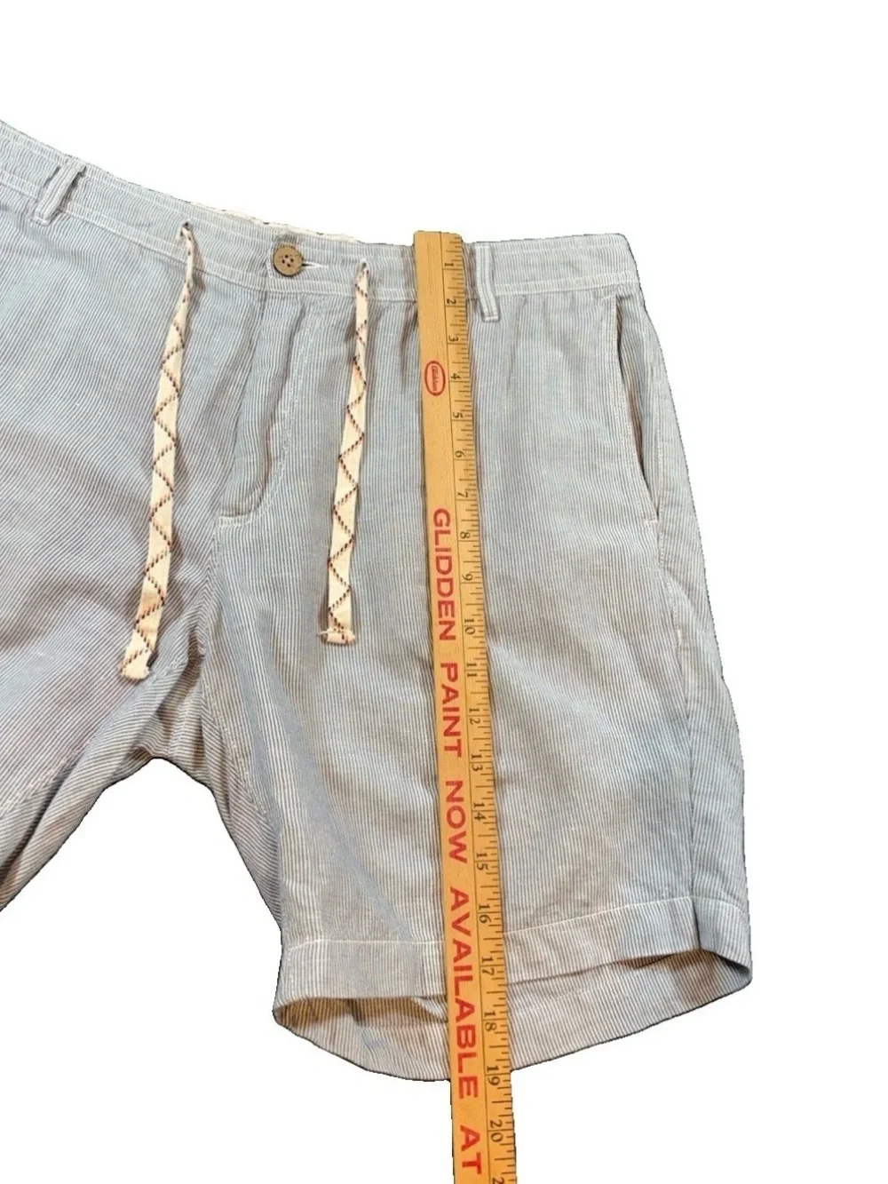 Faherty Brand Shorts Men’s Size 35 Blue White Stripe Linen Cotton Drawstring 9